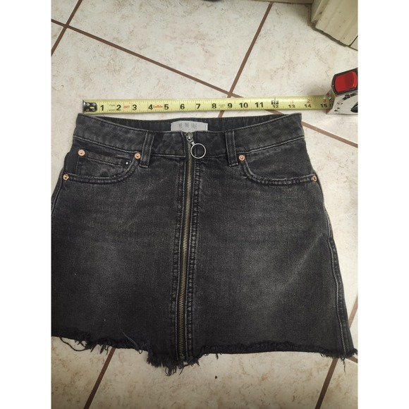 Free People Dresses & Skirts - Free People We The Free Black Denim Mini Skirt Front Zip Raw Hem Size‎ 25